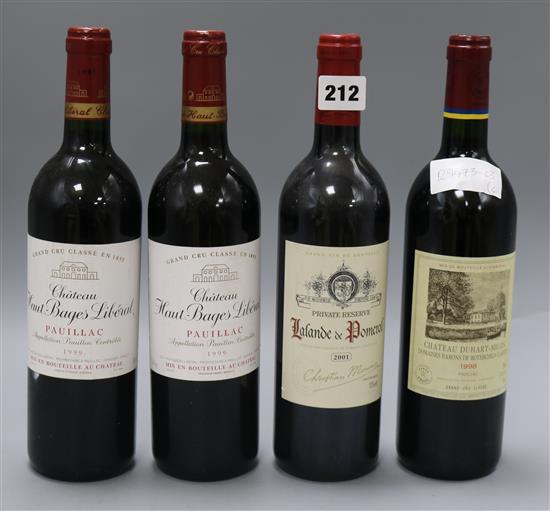 One Ch. Duhart-Milon, 1998, two Haut-Bages Liberal, 1999 and one Lalande de Pomerol, 2001